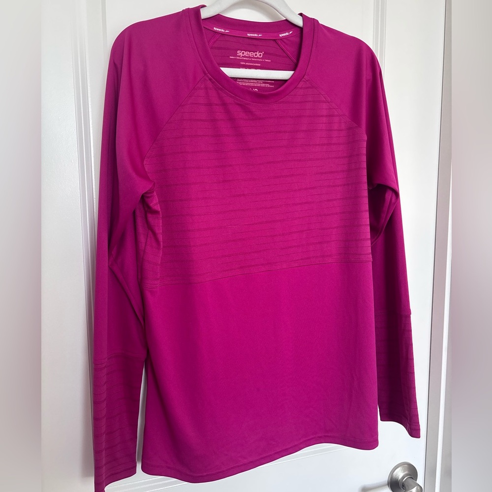 Speedo Pink Rash Guard Swim Top Long Sleeve Quick Dry Athletic Beach Large UPF